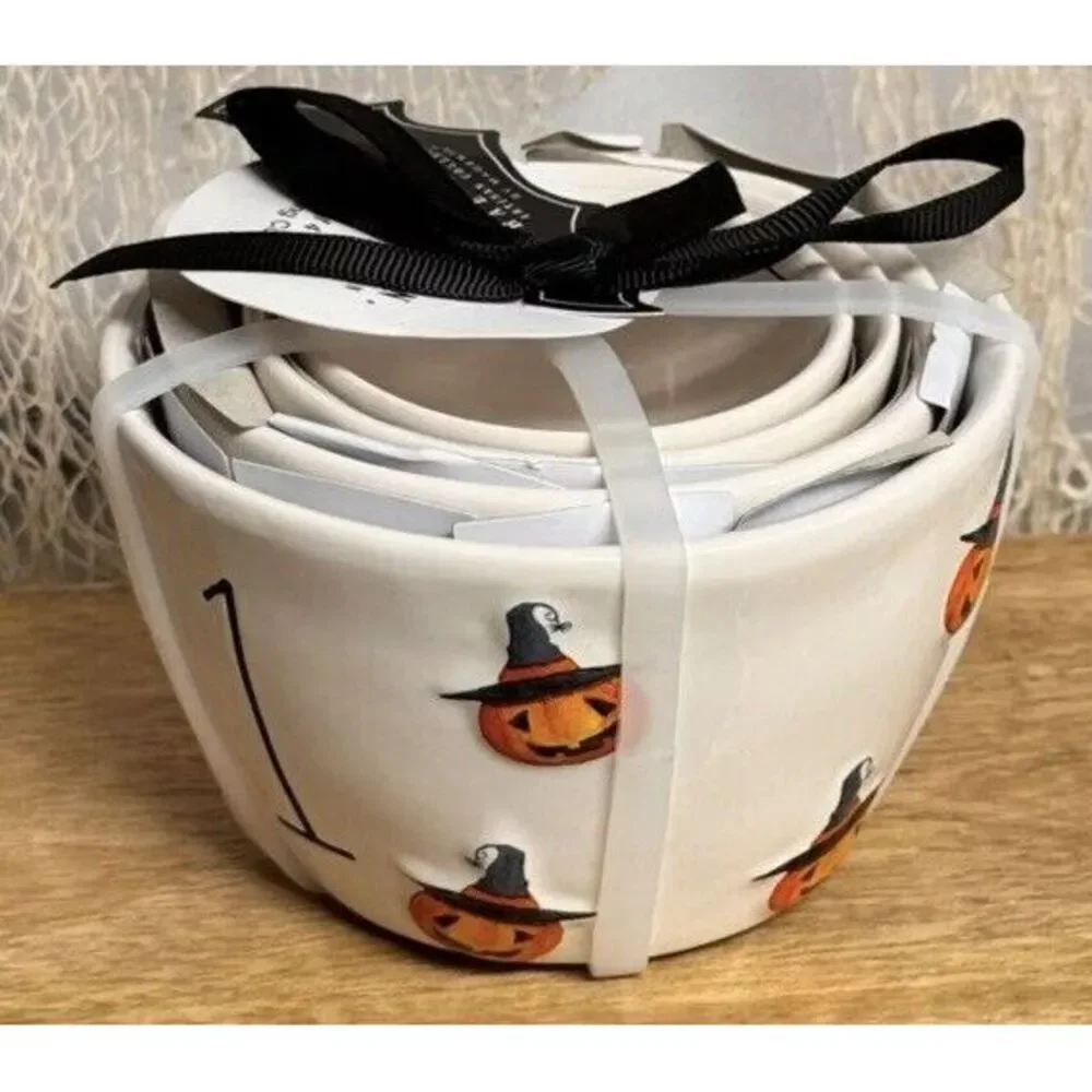 New Rae Dunn Halloween Pumpkin‎ with Witch's Hat Nesting Measuring Cups
